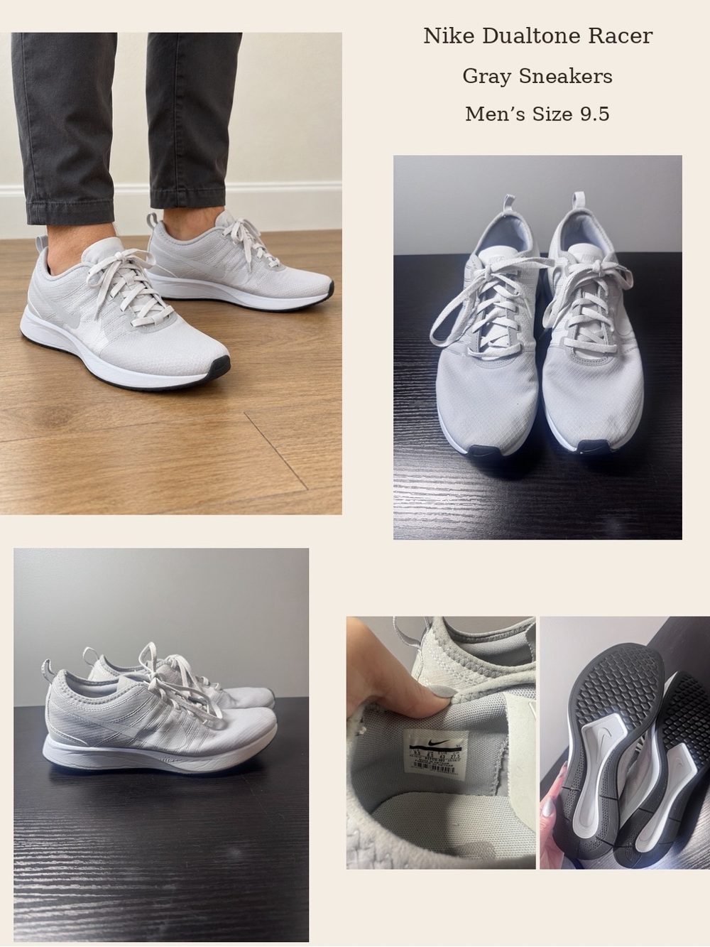 Nike Men’s Dualtone Racer Sneakers — White and Light Gray